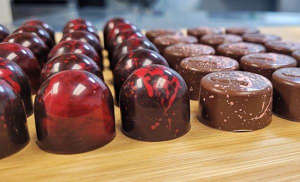 We just made Sour Cherry and Raspberry Bonbons