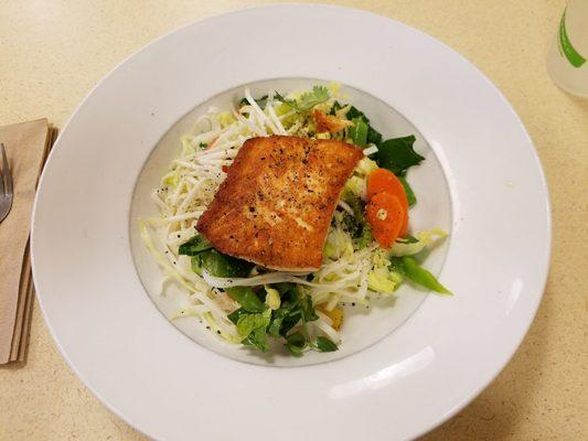 Seared Salmon over Rice Noodles Salad w/ Chili Lime Dressing