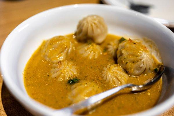 Chicken Momo w/ jhol ($13) off-the-menu