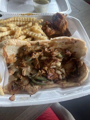 Philly Chicken Sandwich, Garlic Honey Wings & fresh to order French Fries.