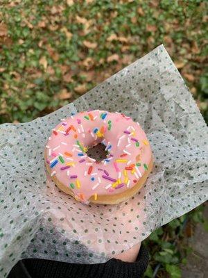 12/17/22 strawberry iced doughnut with sprinkles