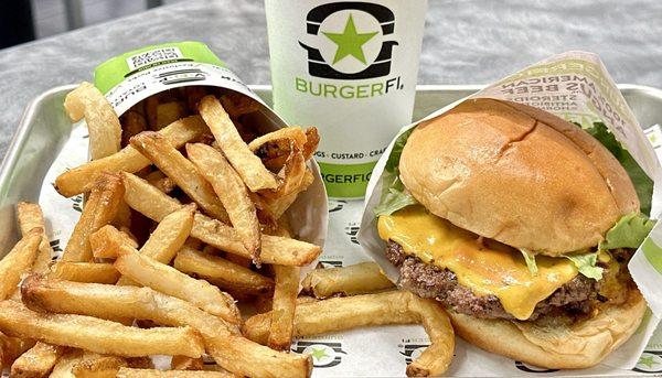 BurgerFi Cheeseburger and Fries mood on the way home. Not bad. Will give them another try next month.