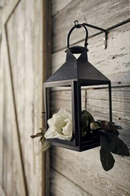 Reclaimed barn wood and lantern