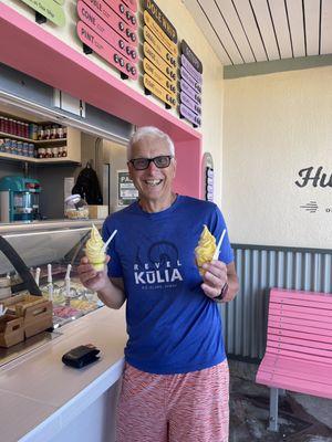 Our first customer was a happy guy named Phil from Canada. He really, really, really loves Dole soft serve (aka, Dole Whip)!