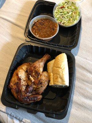 Half Chicken with Chili Beans and Slaw