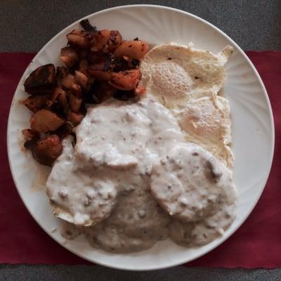 Biscuits and gravy. About as good as any diner in the area.