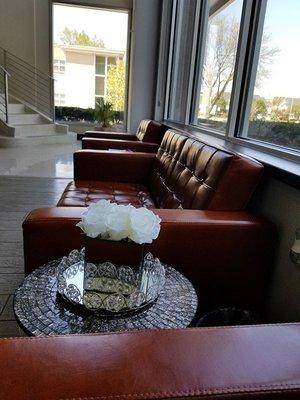 Comfortable client seating in the reception foyer.