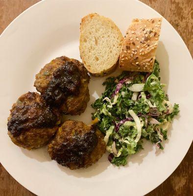 Meal made at home served with Ovenbird's seeded baguette.