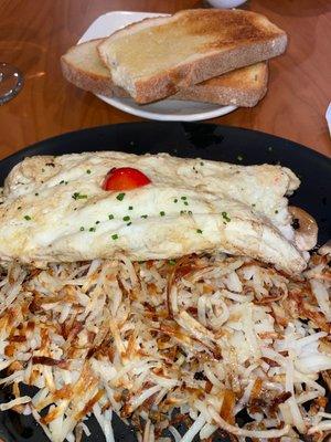 Egg white vegetarian omelette with hash browns