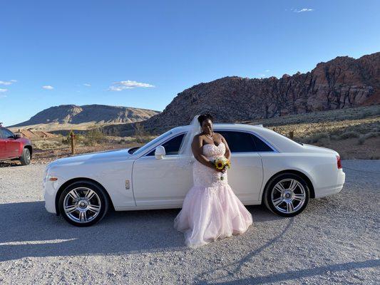 Our wedding day at Red Rock Canyon with Royalty Exotic white Ghost.