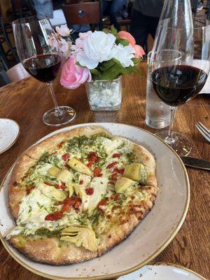 Basil Flatbread and delicious wine