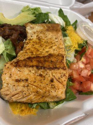 Cobb salad with blackened salmon. To go!