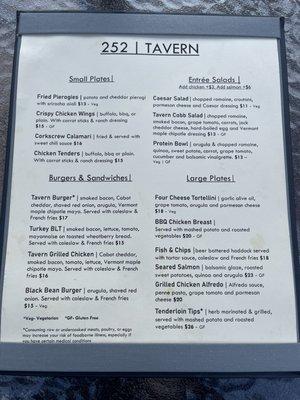 Menu as of 7/17/22