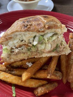 Chicken Torta and seasoned french fries