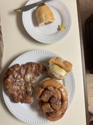 Pine cone, Apple fritter and sausage roll