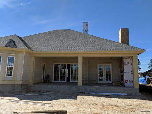 Just after framing - back of house facing the lake