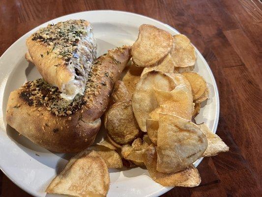 Kraut burger and house made potato chips