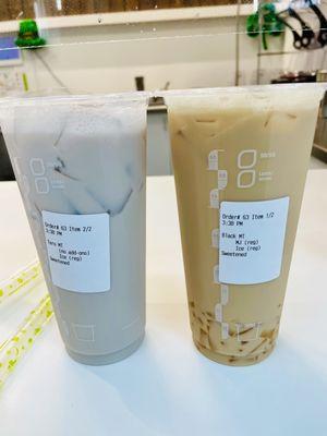 17. Regular Taro Milk Tea and 19. Regular Black Iced Tea with mango jelly