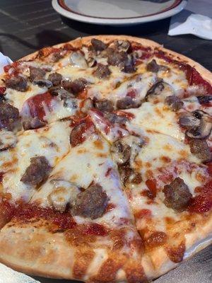 Pepperoni, sausage, mushrooms