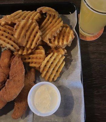 Chicken tenders + waffle fries