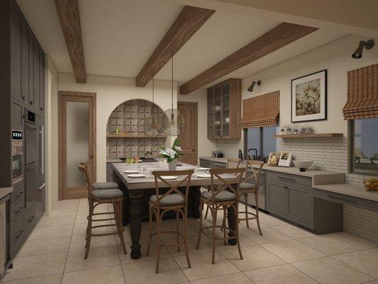 Serrano El Dorado Hills Privet Residence  #mollyerindesigns #mollyerinrealestate #kitchenremodel #oldworlditaly #quartz #kitchen #beams