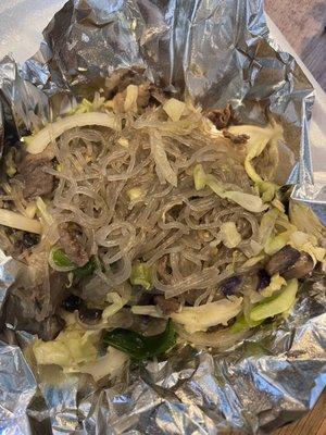 Japchae with beef (bland not recommended)