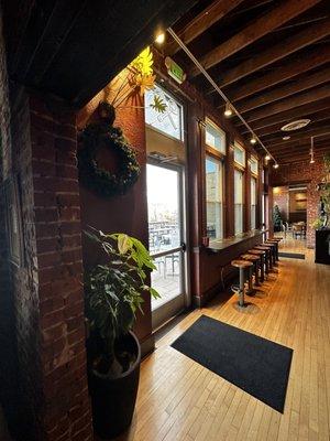 Wonderful seating that overlooks the patio.  The bar area is to the right.