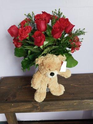 LOVELY ROSES AND A BEAR  $75.00