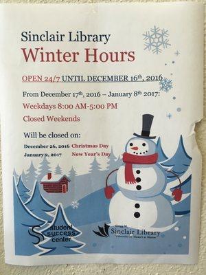 Winter 2016 hours