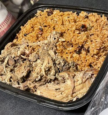 Pernil with arroz con gandules (pork shoulder with rice with pigeon peas)