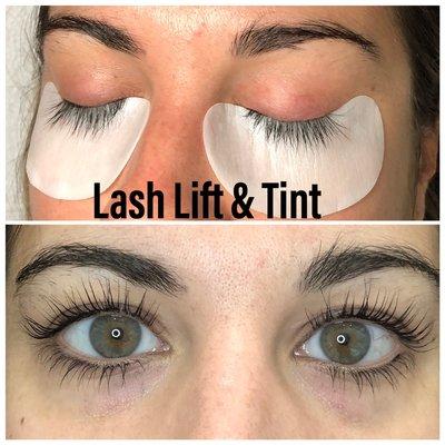 Before and after lash lift and tint