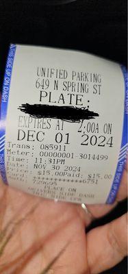 Parking receipt