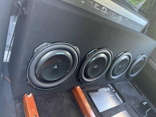 Custom enclosed wedge Tundra subwoofer box with 4 JL AUDIO 13" TW5.