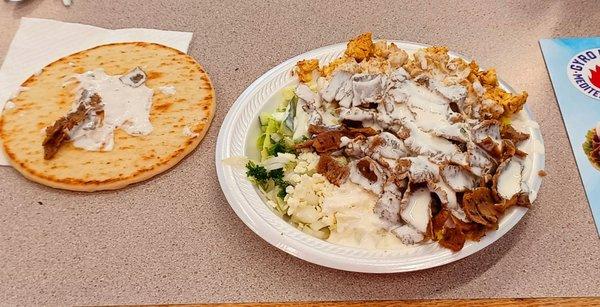 Lamb Gyro and Lemon marinated Chicken platter. The warm pita is out of this world!