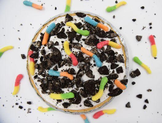 Dirt & Worms Pie:  choose any frozen yogurt flavor and toppings to make your own custom pies!