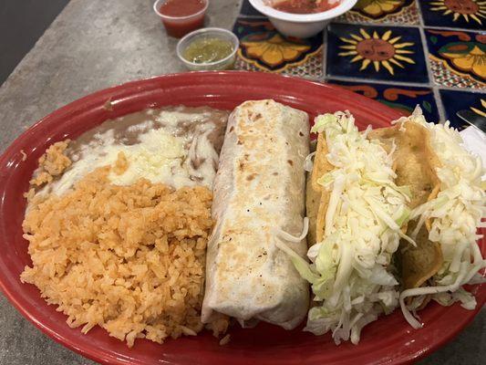 Combo - 3 Items   Regular Carne asada, 2 crispy tacos (ground beef)