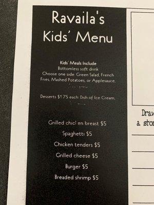 Kid's menu