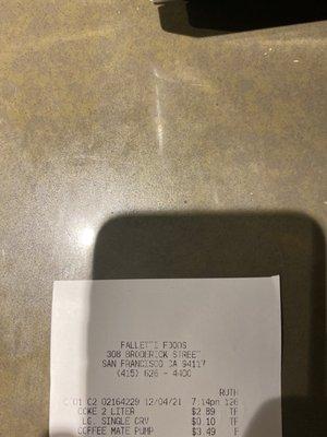 My receipt from today.