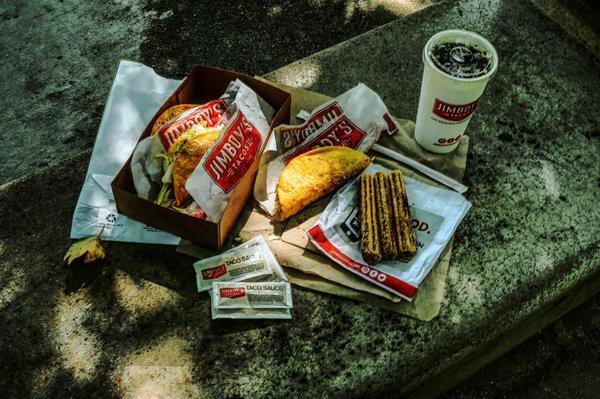 Three beef tacos, an order of churros and a coke. Delicious!