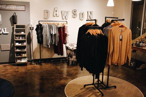 Dawson is the men's clothing section of the store.