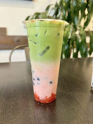 Strawberry matcha with boba