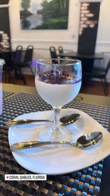 Panna cotta with blueberries- delicious.