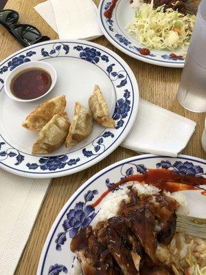 Gyoza and Lunch Special with some siracha sauce !