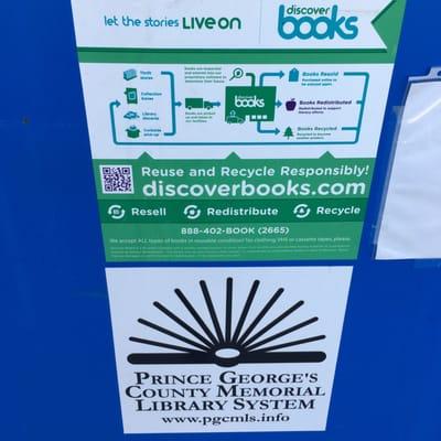 Library accepts book donations right outside in front.