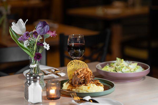 Short rib pair with a merlot and side Cesar salad