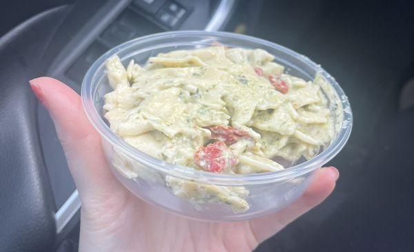 new pesto pasta salad. very creamy. not obsessed.