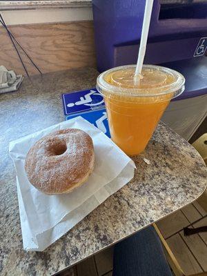 Sugar donut and fresh orange juice, Yum