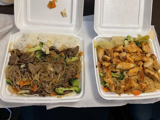 Beef Jap Chae and Hibachi (chicken) with Fried Rice (veg)