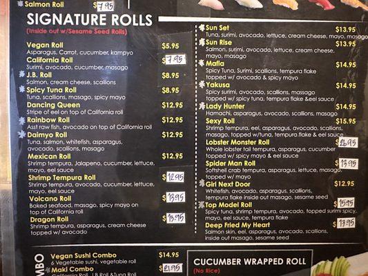 Signature rolls menu as of (9/2/2023)