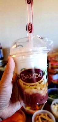 #2 BAMBU COMBO CHÈ THẬP CẨM Red, white, mung beans; taro, pandan jelly, boba, rainbow jellies, coconut milk